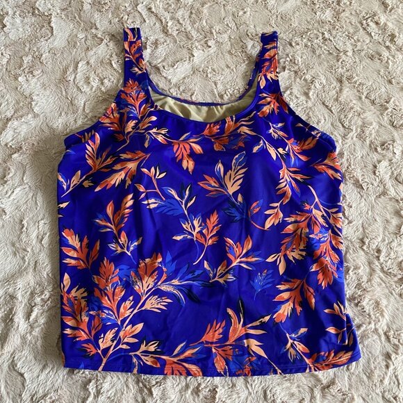 L.L. Bean Other - NWT LL Bean Womens 22W Plus Cobalt Blue Tankini Swim Top Coral Floral Padded